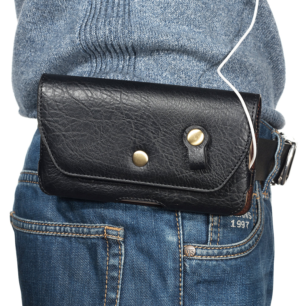 4.7 inch Universal Portable Phone Pouch Leather Waist Bag for iPhone Samsung etc - Black