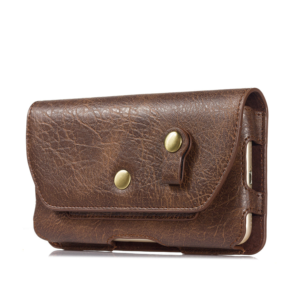 4.7 inch Universal Portable Phone Pouch Leather Waist Bag for iPhone Samsung etc - Brown