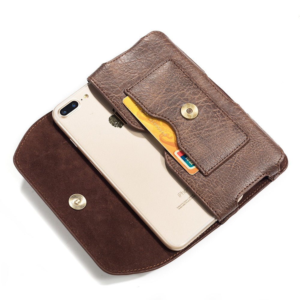 4.7 inch Universal Portable Phone Pouch Leather Waist Bag for iPhone Samsung etc - Brown