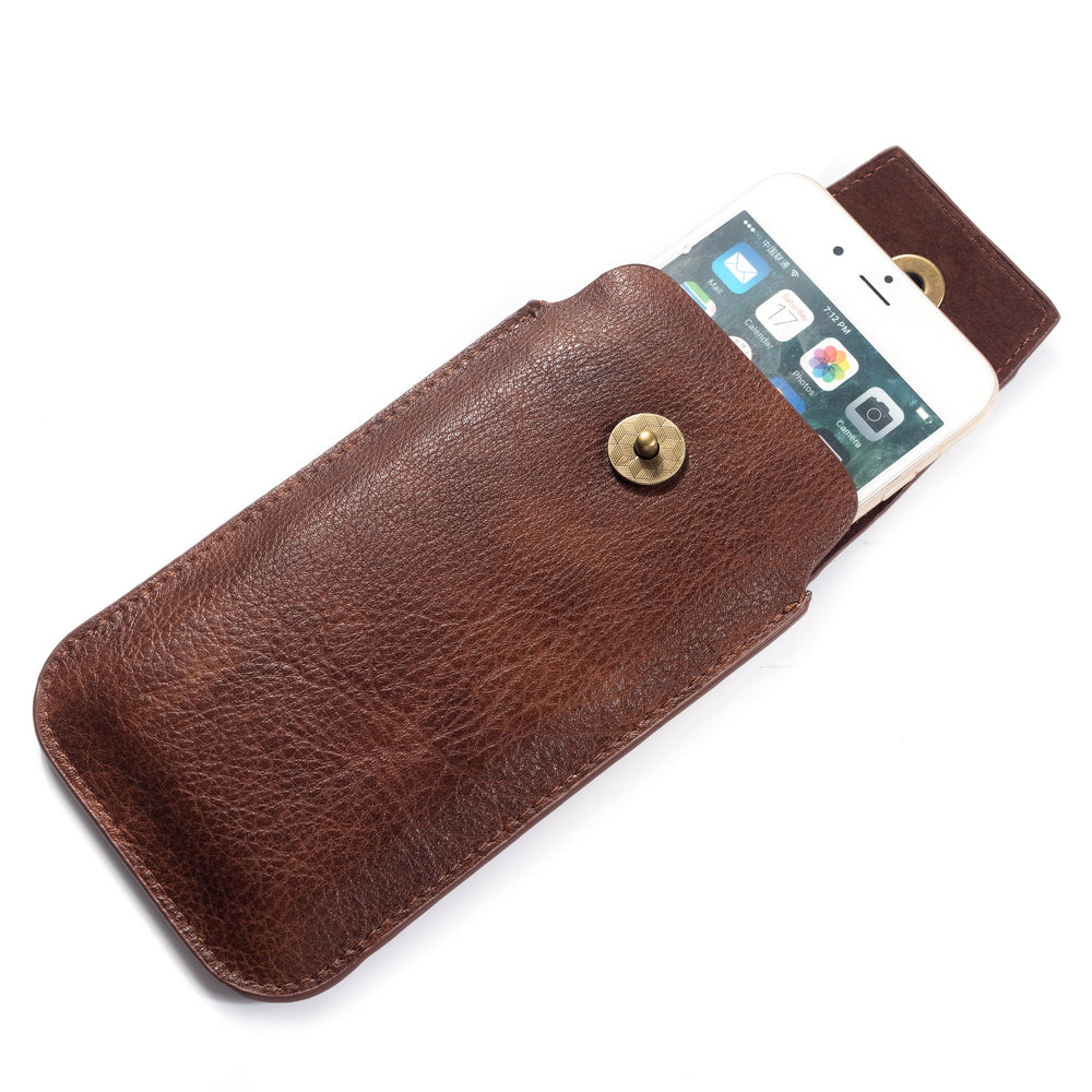 4.7 inch PU Leather Phone Pouch Waist Bag, Size: 15 x 8.5 x 2cm - Brown