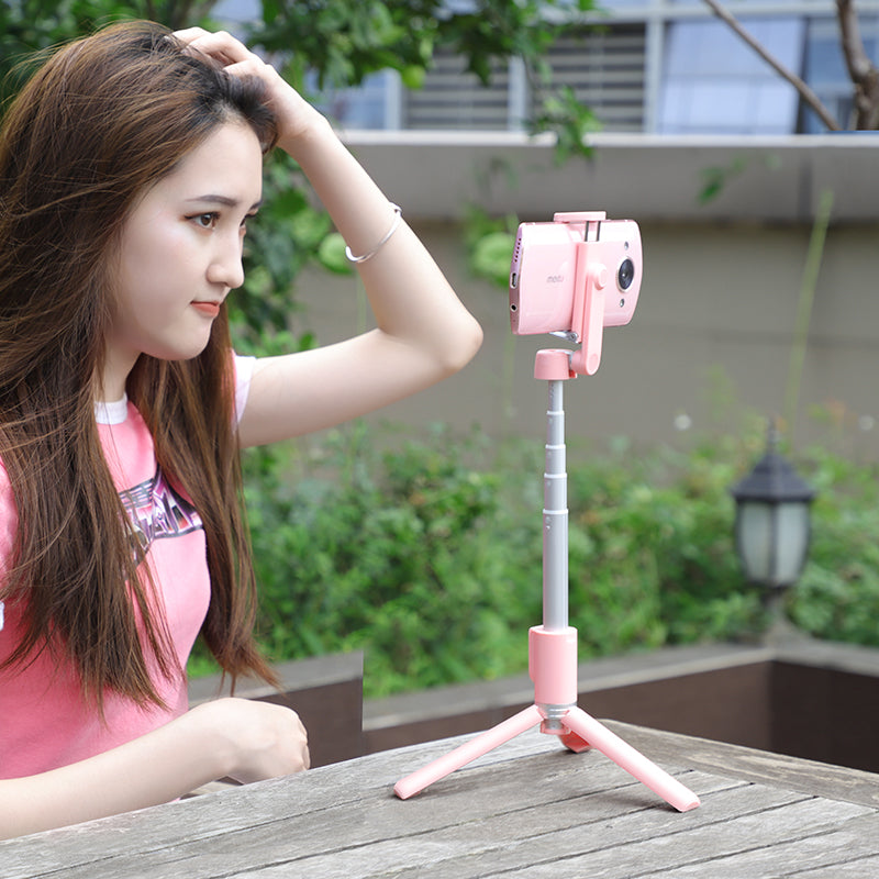 Uniqkart K11 Wireless Bluetooth Selfie Stick Handheld Smart Phone Camera Tripod with Wireless Remote for iOS Android - Pink