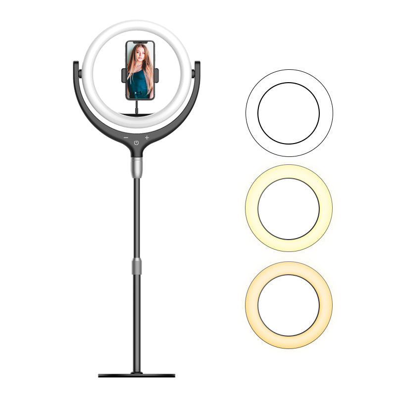 F-539 3300-6000K Dimmable Destop Ring Light Fill Light with Smart Phone Clip - Black