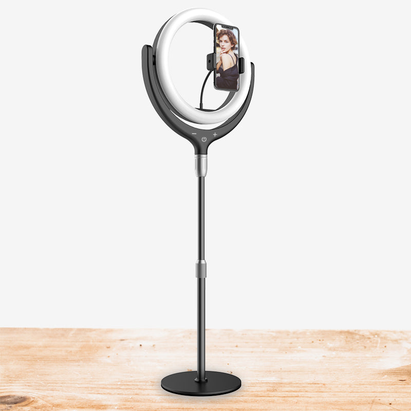 F-539 3300-6000K Dimmable Destop Ring Light Fill Light with Smart Phone Clip - Black
