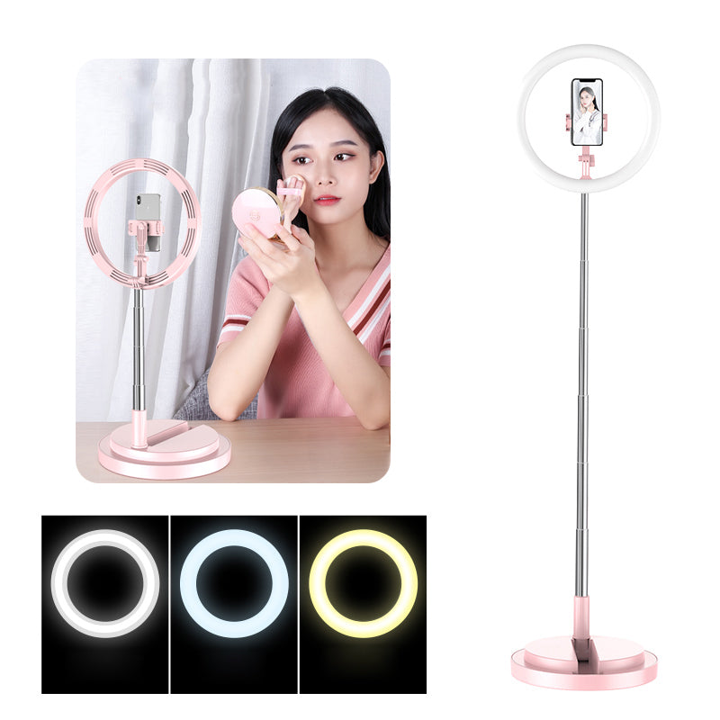 Y2 Dimmable Stretchable LED Ring Light Vlog Selfie Photography Video Light with Supporting Base - Pink