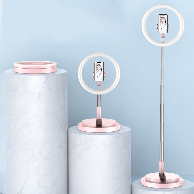 Y2 Dimmable Stretchable LED Ring Light Vlog Selfie Photography Video Light with Supporting Base - Pink