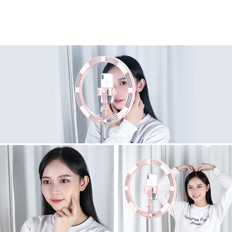 Y2 Dimmable Stretchable LED Ring Light Vlog Selfie Photography Video Light with Supporting Base - Pink