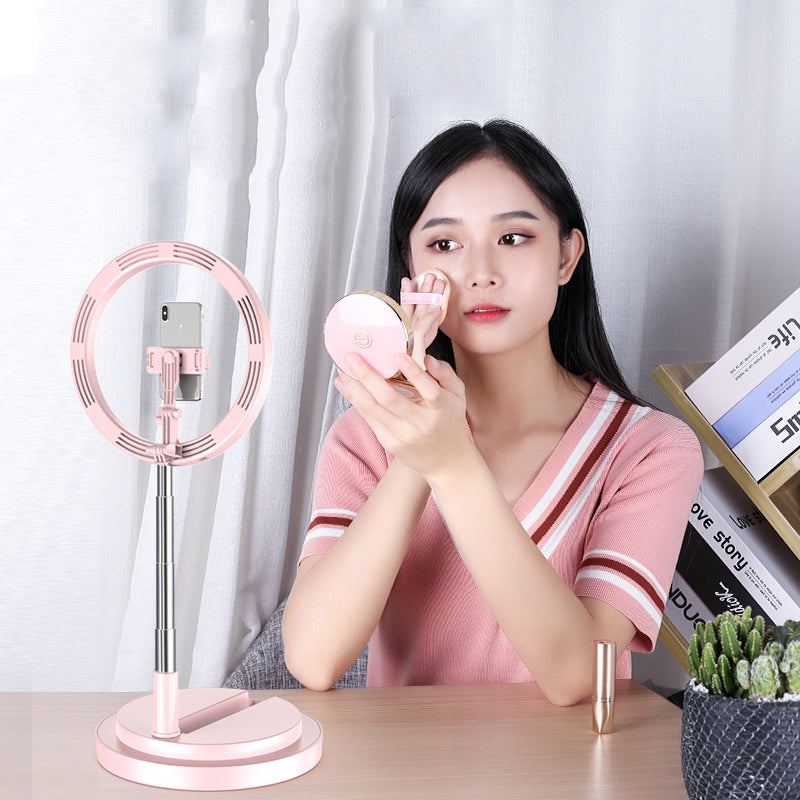 Y2 Dimmable Stretchable LED Ring Light Vlog Selfie Photography Video Light with Supporting Base - Pink