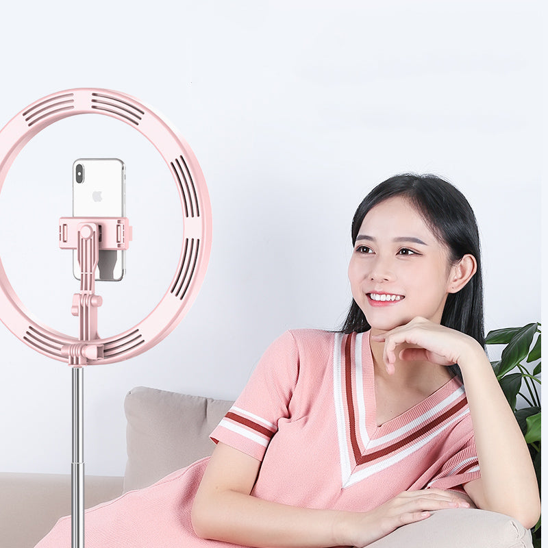 Y2 Dimmable Stretchable LED Ring Light Vlog Selfie Photography Video Light with Supporting Base - Pink