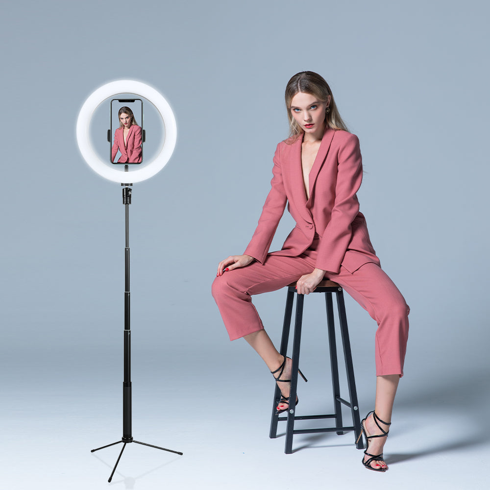 J26 10-Inch LED Ring Light Photography Video Live Studio Fill light with Tripod Bracket and Bluetooth Remote Control
