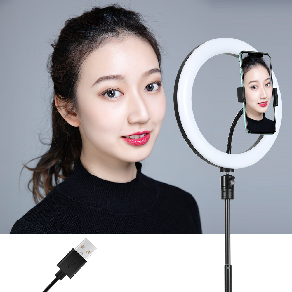 J26 10-Inch LED Ring Light Photography Video Live Studio Fill light with Tripod Bracket and Bluetooth Remote Control