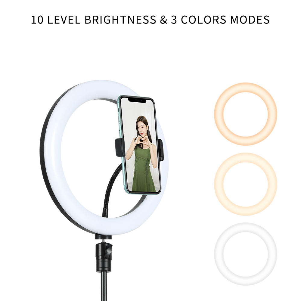 J26 10-Inch LED Ring Light Photography Video Live Studio Fill light with Tripod Bracket and Bluetooth Remote Control
