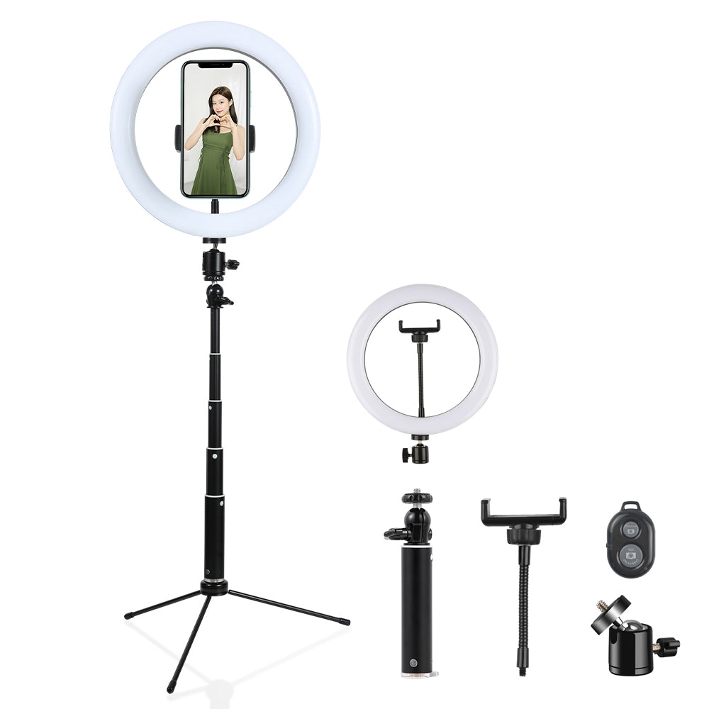 J26 LED Ring Light + Mini Metal Tripod (Size M) + 38cm Eccentric Tube Telescopic Rod Bluetooth Remote Control