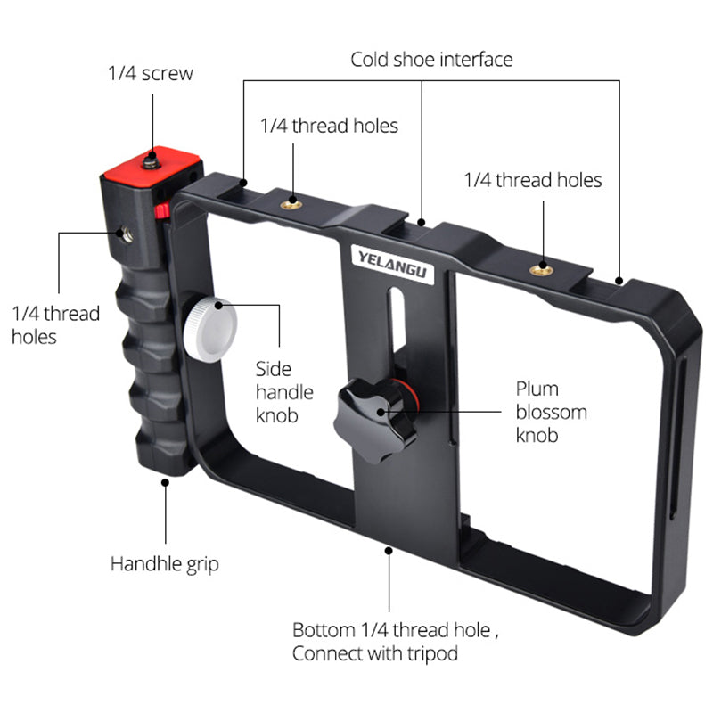 Yelangu PC02 Smartphone Video Rig Filmmaking Case Phone Video Stabilizer Grip Mount