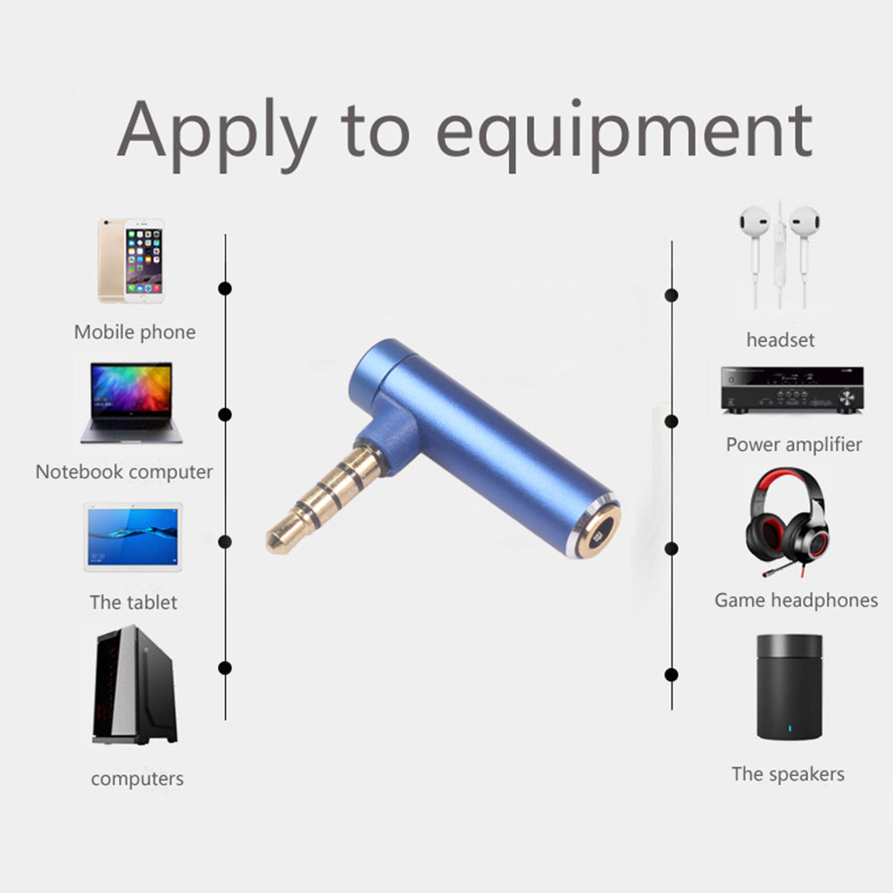 3.5mm Male to Female 90-Degree Adapter Converter for Headset Phone Laptop - Blue