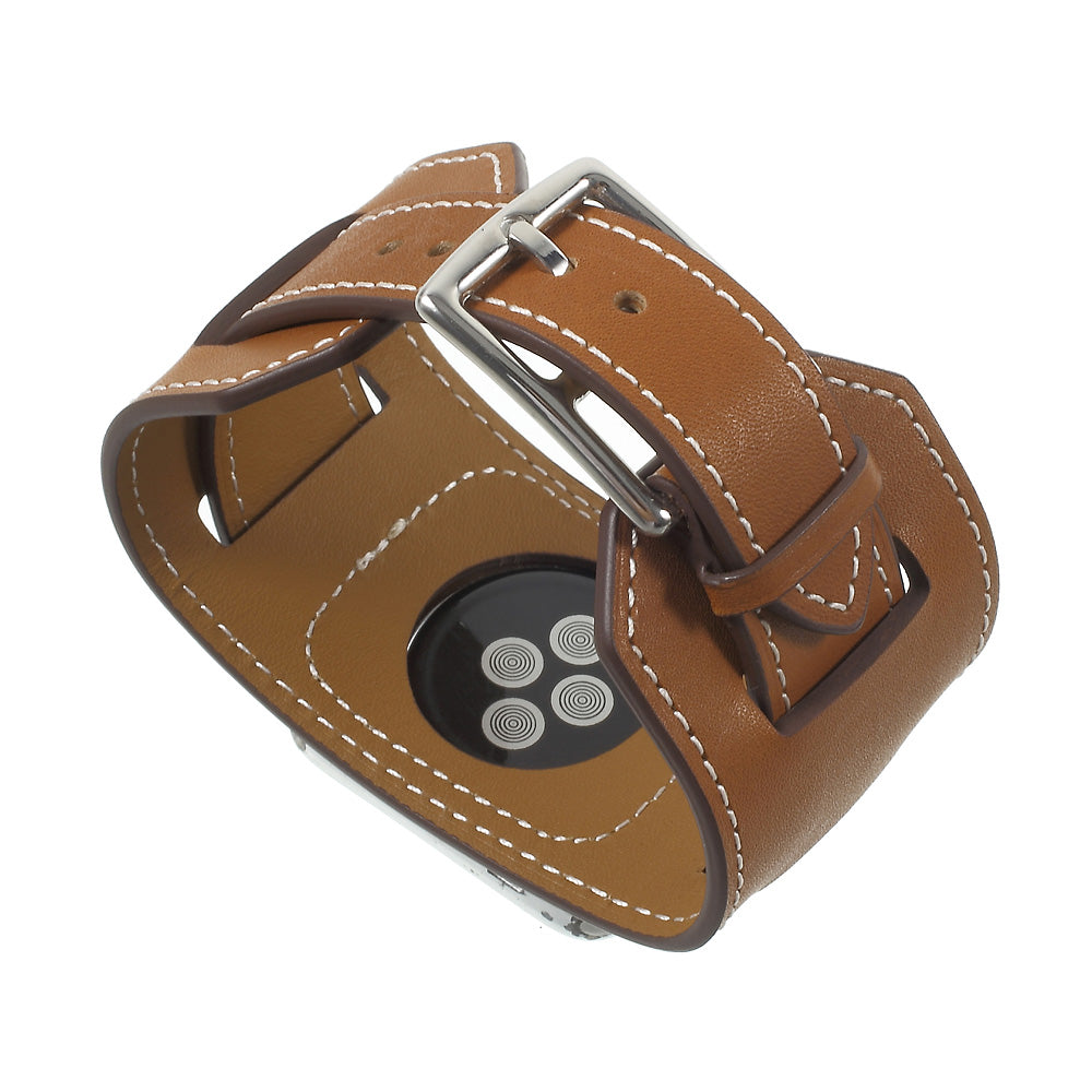 for Apple Watch Series 8 45mm / Ultra 49mm / 7 45mm / Series / 6 SE / SE (2022) / 5 / 4 44mm / Series 3 / 2 / 1 42mm Genuine Leather Watchband Strap - Brown