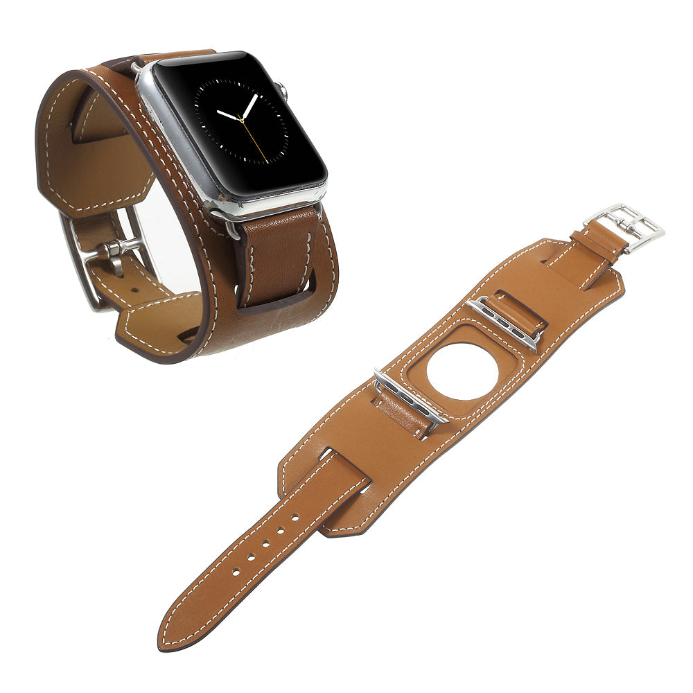 for Apple Watch Series 8 45mm / Ultra 49mm / 7 45mm / Series / 6 SE / SE (2022) / 5 / 4 44mm / Series 3 / 2 / 1 42mm Genuine Leather Watchband Strap - Brown