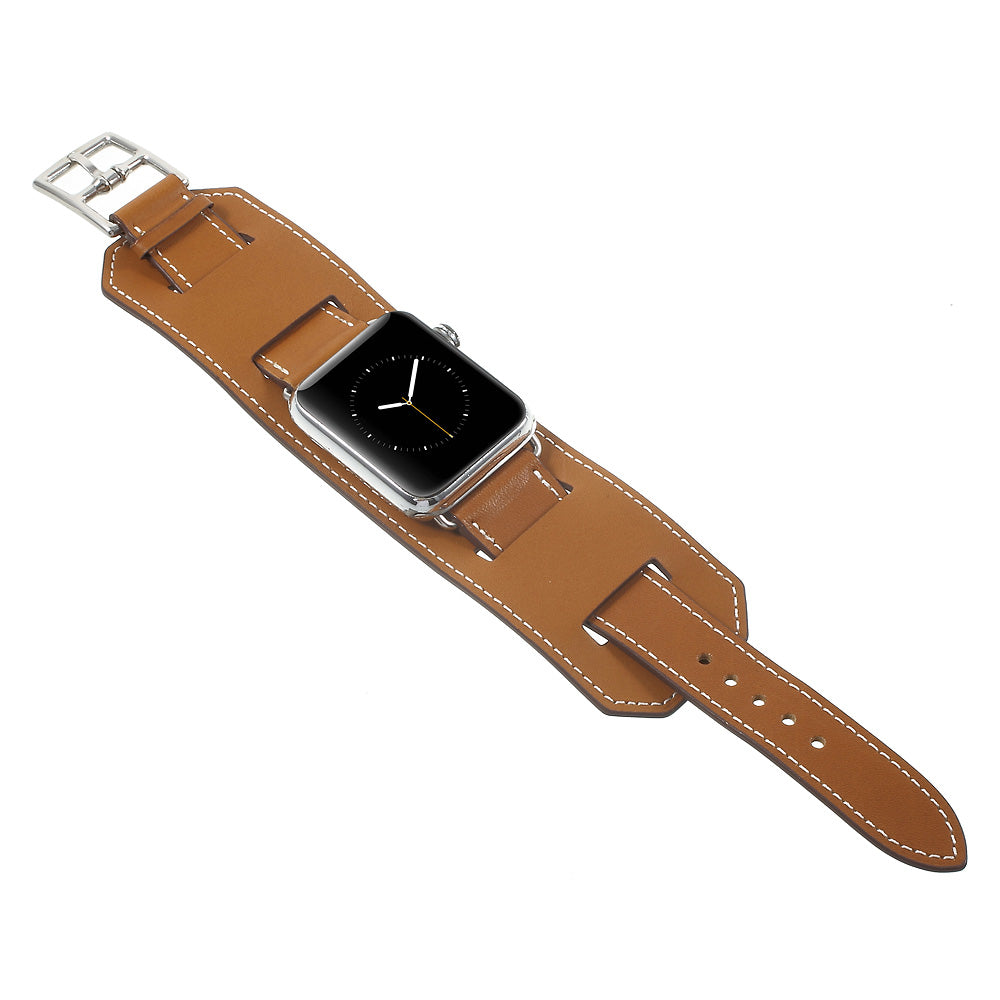 for Apple Watch Series 8 45mm / Ultra 49mm / 7 45mm / Series / 6 SE / SE (2022) / 5 / 4 44mm / Series 3 / 2 / 1 42mm Genuine Leather Watchband Strap - Brown