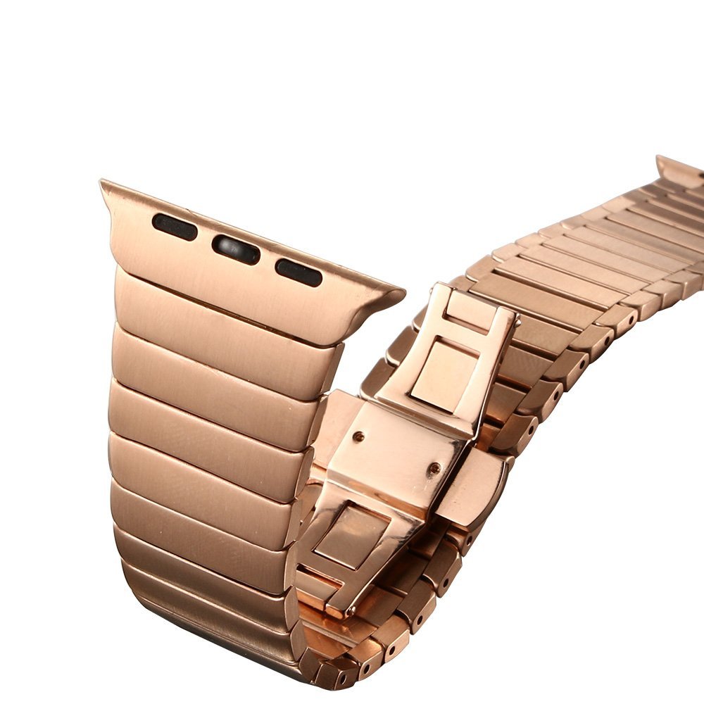 Solid Stainless Steel Link Bracelet Watch Strap for Apple Watch Series 8 7 41mm / Series 6 SE / SE(2022) 5 4 40mm / Series 3 2 1 38mm - Rose Gold Color