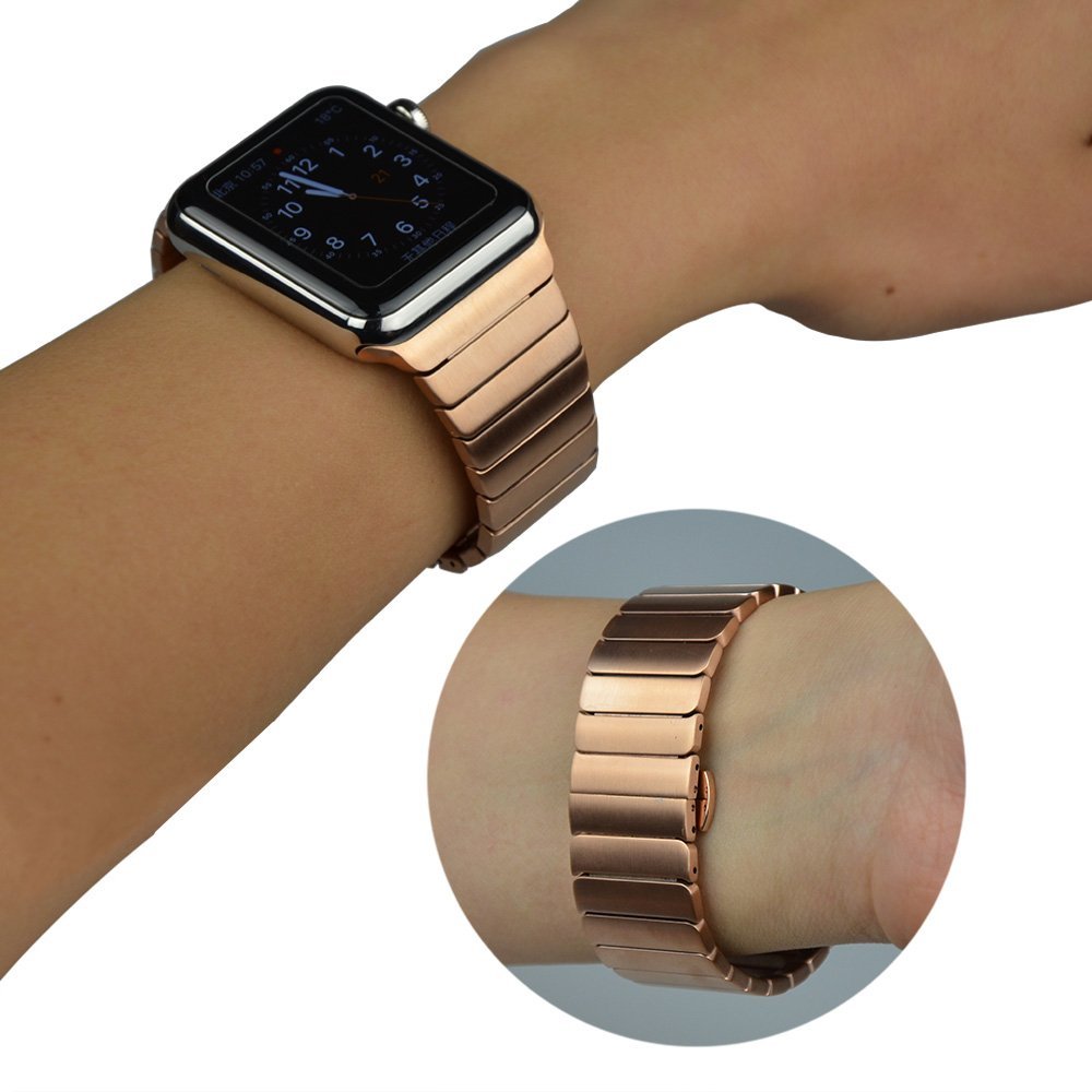 Solid Stainless Steel Link Bracelet Watch Strap for Apple Watch Series 8 7 41mm / Series 6 SE / SE(2022) 5 4 40mm / Series 3 2 1 38mm - Rose Gold Color