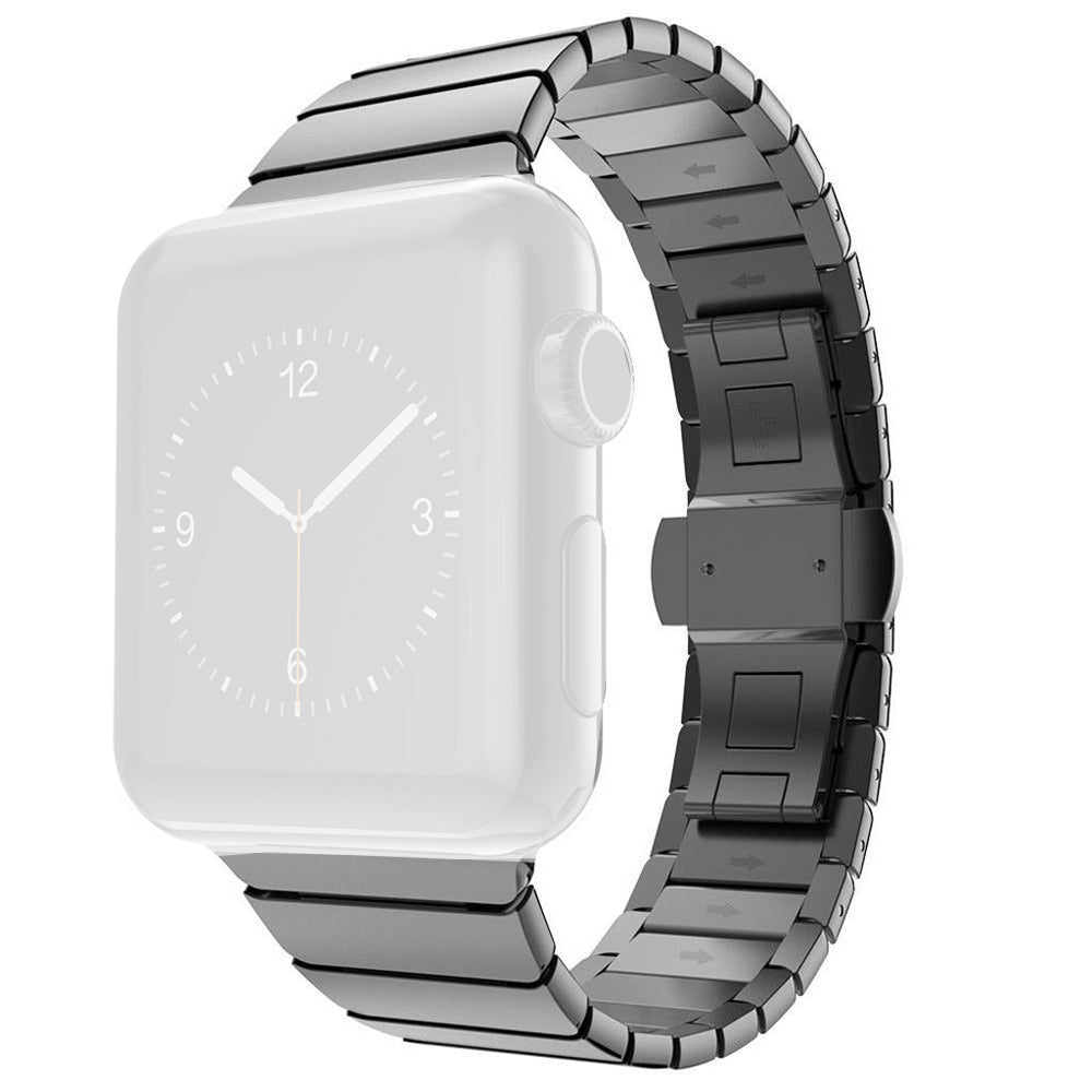 Stainless Steel Link Chain Watch Strap with Butterfly Buckle for Apple Watch Series 8 45mm / Ultra 49mm / 7 45mm / Series / 6 SE / SE (2022) / 5 / 4 44mm / Series 3 / 2 / 1 42mm - Black