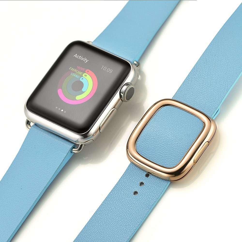 Genuine Leather Watchband Strap with Magnetic Buckle for Apple Watch Series 8 / 7 41mm / Series 6 SE / SE(2022) / 5 / 4 40mm / Series 3 / 2 / 1 38mm - Baby Blue