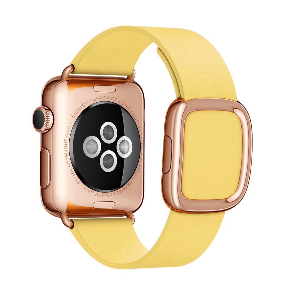 Modern Style Genuine Leather Watchband with Magnetic Buckle for Apple Watch Series 8 45mm / Ultra 49mm / 7 45mm / Series 6 SE / SE (2022) / 5 4 44mm / Series 3 2 1 42mm - Yellow