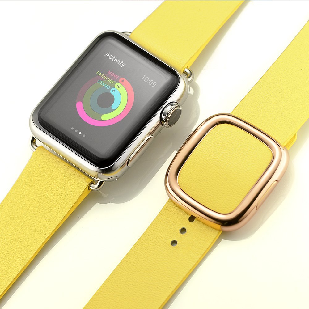 Modern Style Genuine Leather Watchband with Magnetic Buckle for Apple Watch Series 8 45mm / Ultra 49mm / 7 45mm / Series 6 SE / SE (2022) / 5 4 44mm / Series 3 2 1 42mm - Yellow