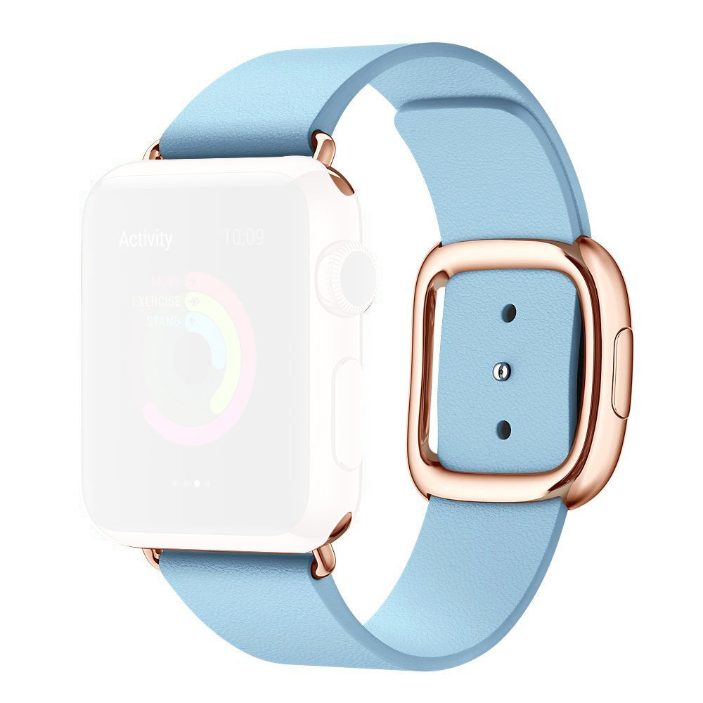 Modern Style Genuine Leather Watchband with Magnetic Buckle for Apple Watch Series 8 45mm / Ultra 49mm / 7 45mm / Series 6 SE / SE (2022) / 5 4 44mm / Series 3 2 1 42mm - Baby Blue