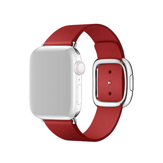 Modern Style Genuine Leather Watchband with Magnetic Buckle for Apple Watch Series 8 45mm / Ultra 49mm / 7 45mm / Series 6 SE / SE (2022) / 5 4 44mm / Series 3 2 1 42mm - Red