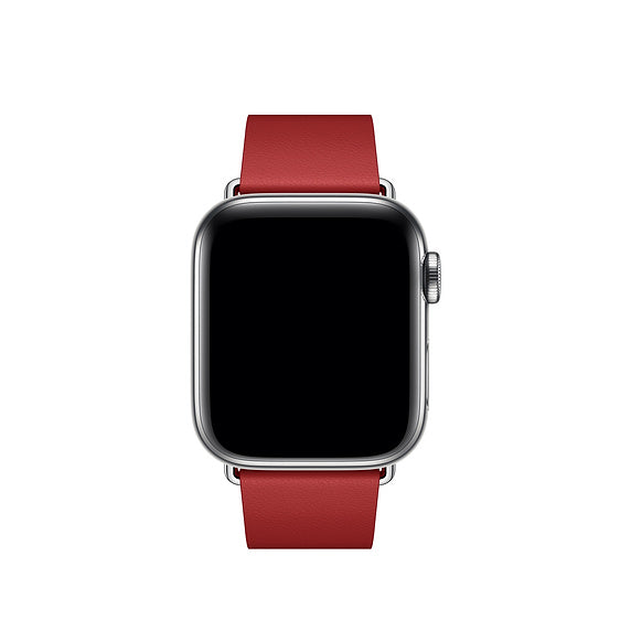 Modern Style Genuine Leather Watchband with Magnetic Buckle for Apple Watch Series 8 45mm / Ultra 49mm / 7 45mm / Series 6 SE / SE (2022) / 5 4 44mm / Series 3 2 1 42mm - Red