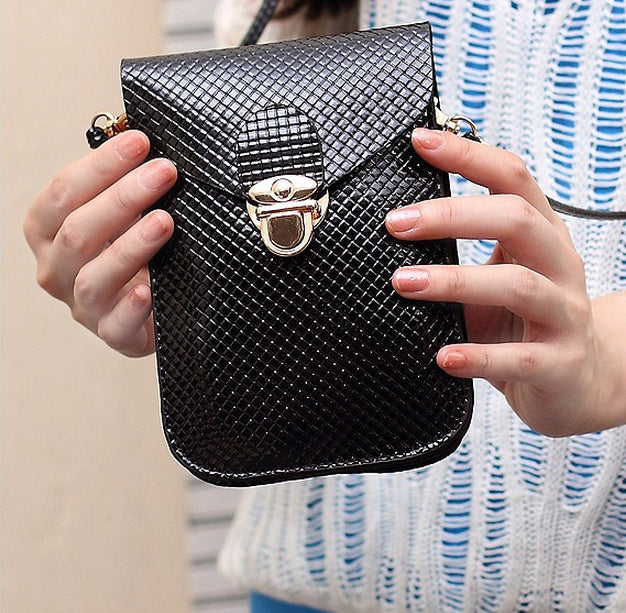 Woven Texture Leather Pouch Bag for iPhone 8 Plus/7 Plus/ Samsung S8 etc., Size: 115 x 165mm - Black