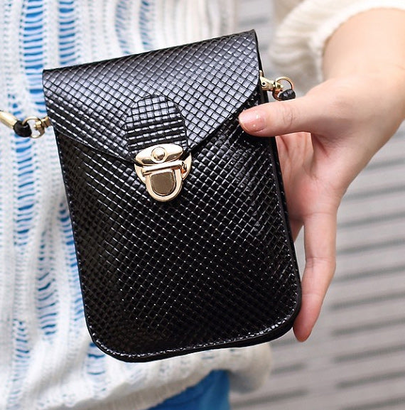 Woven Texture Leather Pouch Bag for iPhone 8 Plus/7 Plus/ Samsung S8 etc., Size: 115 x 165mm - Black