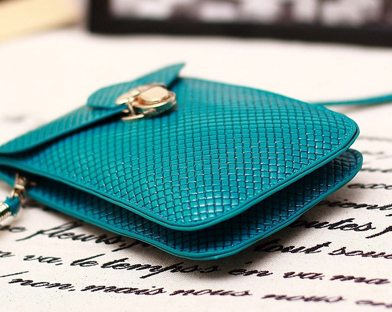 Woven Texture Leather Pouch Wallet with Strap for iPhone 8 Plus/7 Plus/ Samsung S8 etc., Size: 115 x 165mm - Cyan