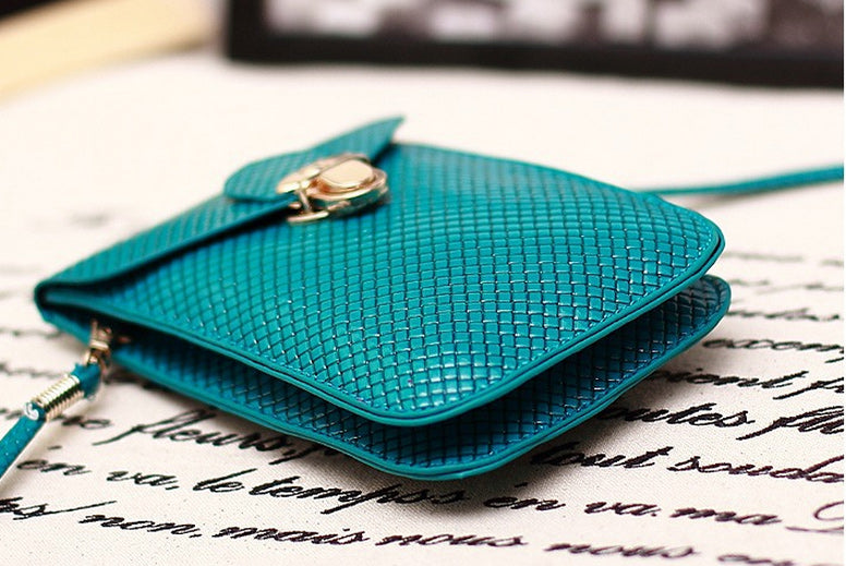 Woven Texture Leather Pouch Wallet with Strap for iPhone 8 Plus/7 Plus/ Samsung S8 etc., Size: 115 x 165mm - Cyan