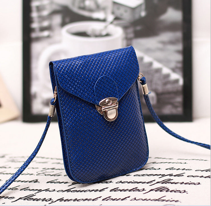 Woven Texture Leather Phone Pouch with Strap for iPhone 8 Plus/7 Plus/ Samsung S8 etc., Size: 115 x 165mm - Blue