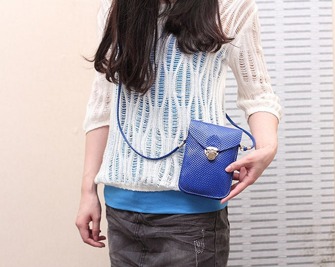 Woven Texture Leather Phone Pouch with Strap for iPhone 8 Plus/7 Plus/ Samsung S8 etc., Size: 115 x 165mm - Blue