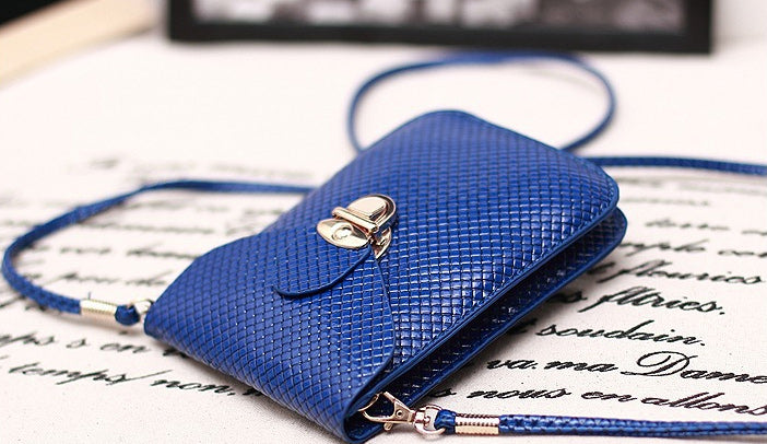 Woven Texture Leather Phone Pouch with Strap for iPhone 8 Plus/7 Plus/ Samsung S8 etc., Size: 115 x 165mm - Blue