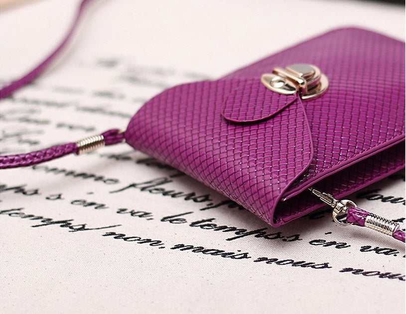 Leather Pouch Case with Detachable Shoulder Strap for iPhone 8 Plus/7 Plus/ Samsung S8 etc., Size: 115 x 165mm - Purple