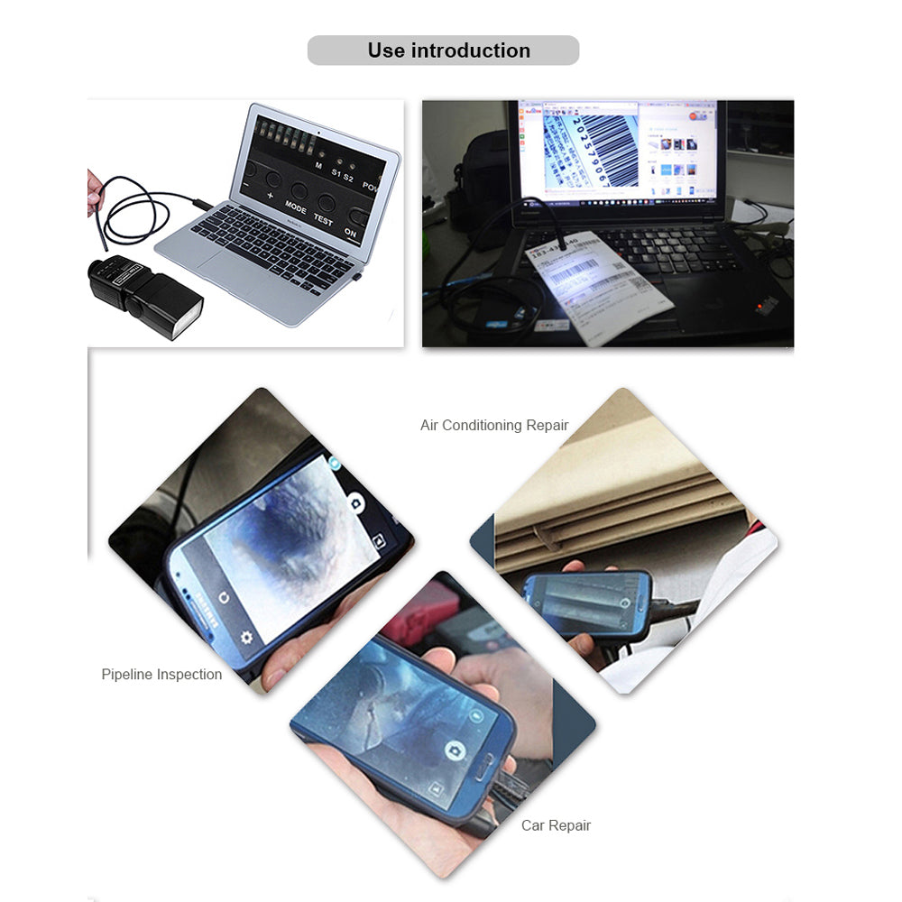 Uniqkart 2M 7mm 6-LED 2.0MP Android PC USB Waterproof Endoscope Inspection Video Camera - Black