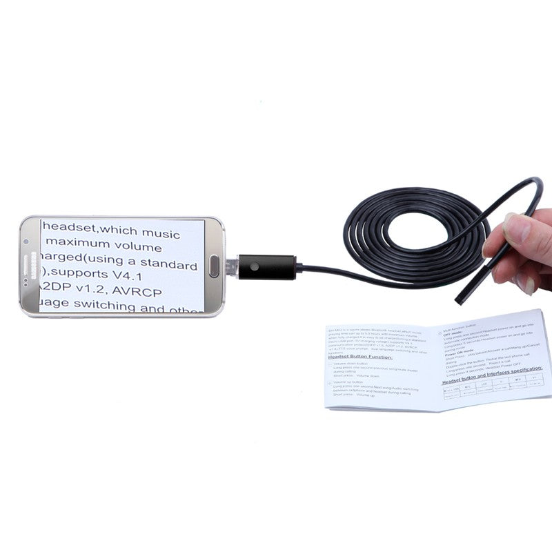 Uniqkart 10M 7mm 6-LED Android PC USB Waterproof Endoscope Inspection Video Camera - Black