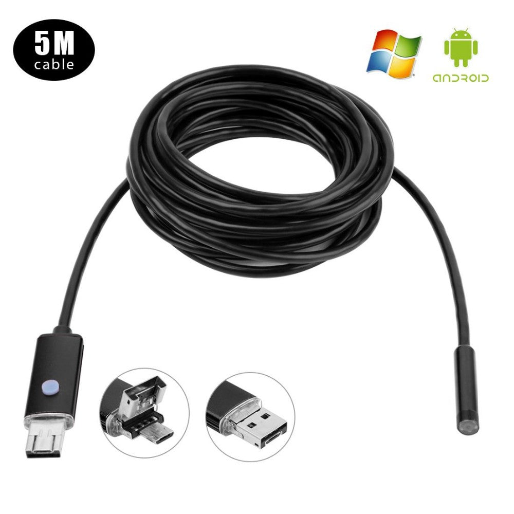 Uniqkart Waterproof 5M 5.5mm 6-LED Android PC USB Endoscope Inspection Video Camera - Black