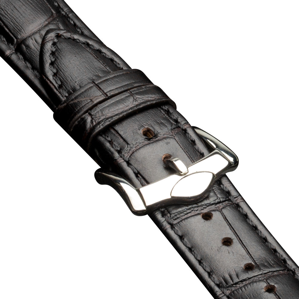 QIALINO Crocodile Pattern Genuine Leather Watch Wrist Strap for Apple Watch Series 8 45mm / Ultra 49mm / 7 45mm / Series 6 SE SE (2022) 5 4 44mm / Series 3 2 1 42mm - Black