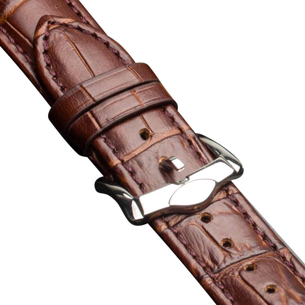 QIALINO for Apple Watch Series 8 45mm / Ultra 49mm / 7 45mm / Series 6 SE SE (2022) 5 4 44mm / Series 3 2 1 42mm Crocodile Grain Genuine Leather Watch Band Wrist Strap - Brown
