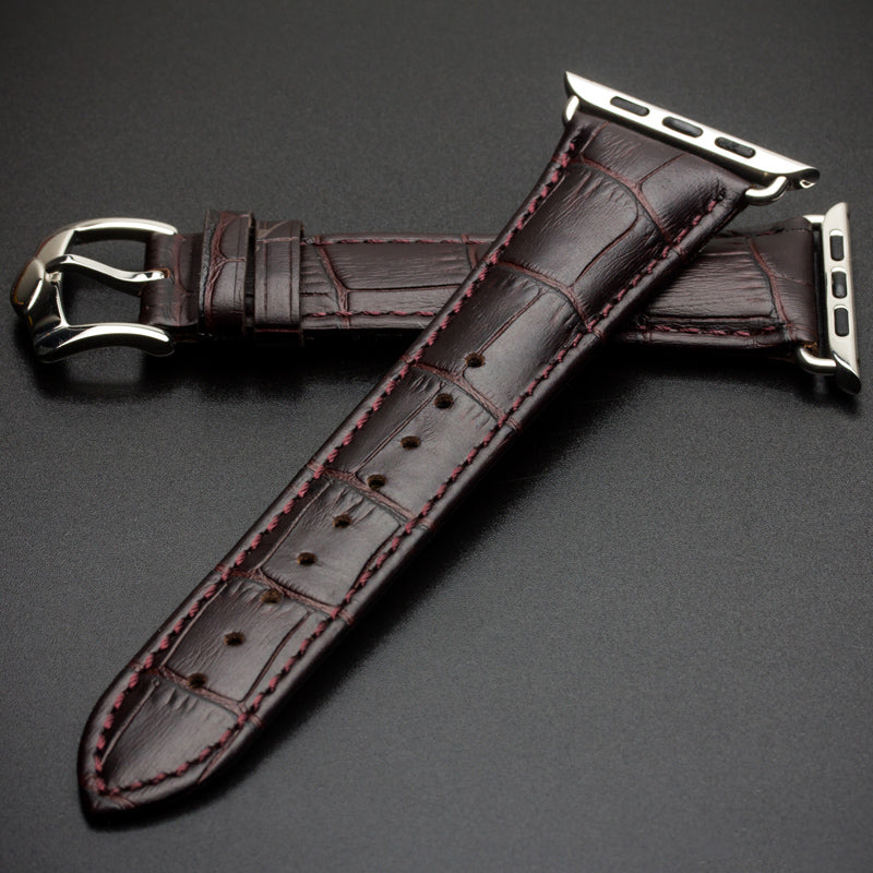 Uniqkart for Apple Watch Series 8 7 41mm / Series 6 SE / SE(2022) 5 4 40mm / Series 3 2 1 38mm Crocodile Texture Genuine Leather Wrist Strap - Coffee