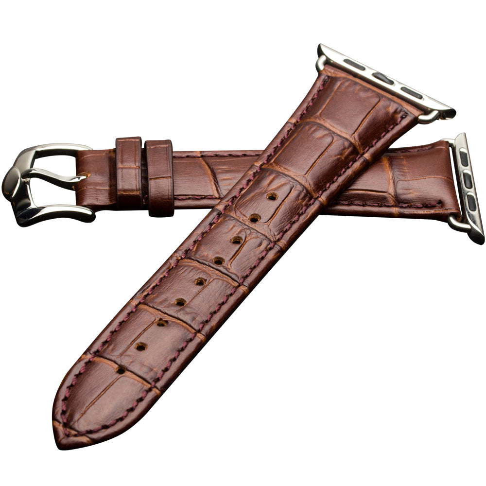 Uniqkart for Apple Watch Series 8 7 41mm / Series 6 SE / SE(2022) 5 4 40mm / Series 3 2 1 38mm Crocodile Texture Genuine Leather Wrist Strap - Brown