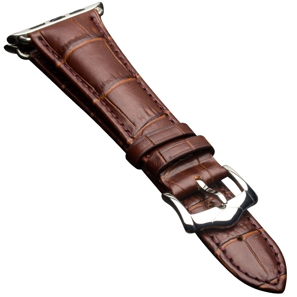 Uniqkart for Apple Watch Series 8 7 41mm / Series 6 SE / SE(2022) 5 4 40mm / Series 3 2 1 38mm Crocodile Texture Genuine Leather Wrist Strap - Brown