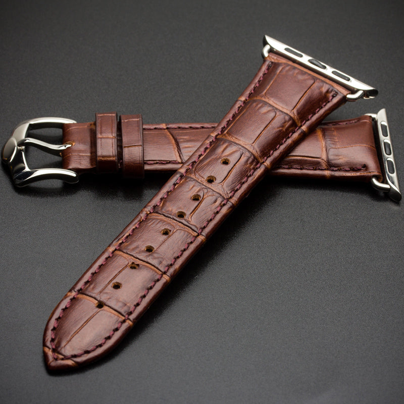Uniqkart for Apple Watch Series 8 7 41mm / Series 6 SE / SE(2022) 5 4 40mm / Series 3 2 1 38mm Crocodile Texture Genuine Leather Wrist Strap - Brown