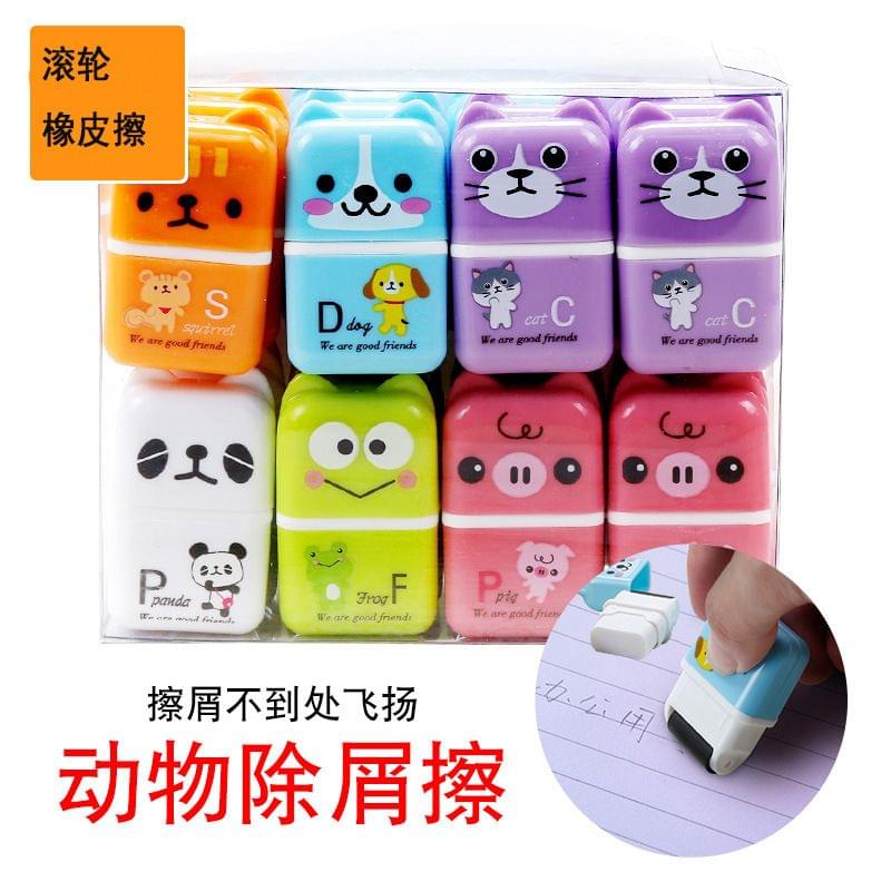 6pcs Cute Animal Pencil Eraser Cartoon Small Roller Erasers - 6pcs