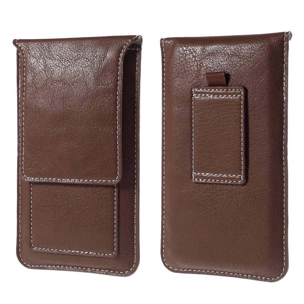 Universal 5.2-inch Leather Pouch Case with Belt Loop for iPhone 8 7 Etc., Size: 145x85mm - Brown