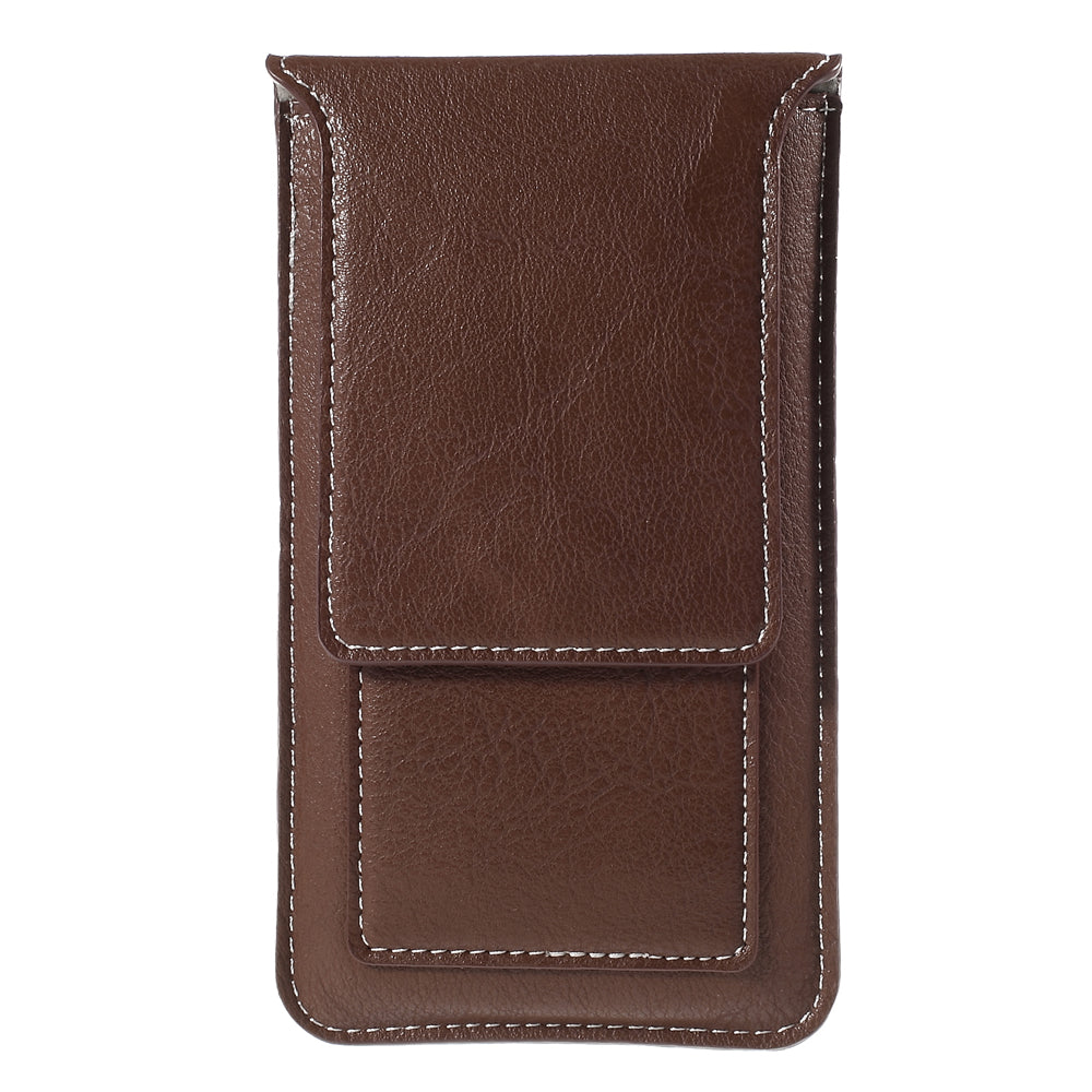 Universal 5.2-inch Leather Pouch Case with Belt Loop for iPhone 8 7 Etc., Size: 145x85mm - Brown